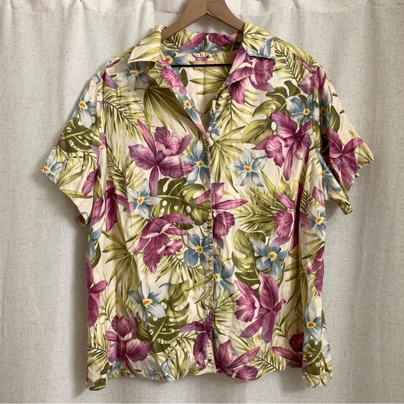 Kate Hill Tops - Kate Hill 100% Silk Gorgeous Floral Pattern Tropical Print Top 3X